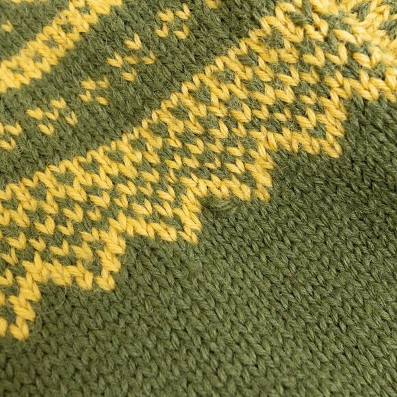 Vintage Marius Norwegian Sweater Wool Cardigan Hand Knit Ski 80s Green Yellow - Picture 9 of 16